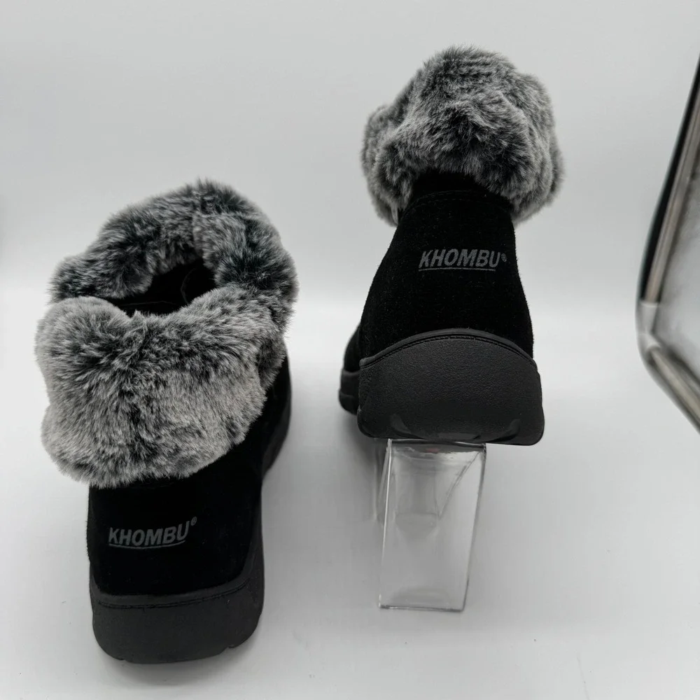 Khombu Jessica Black Suede Leather Faux Fur Lined Winter Ankle Snow Boots 9M